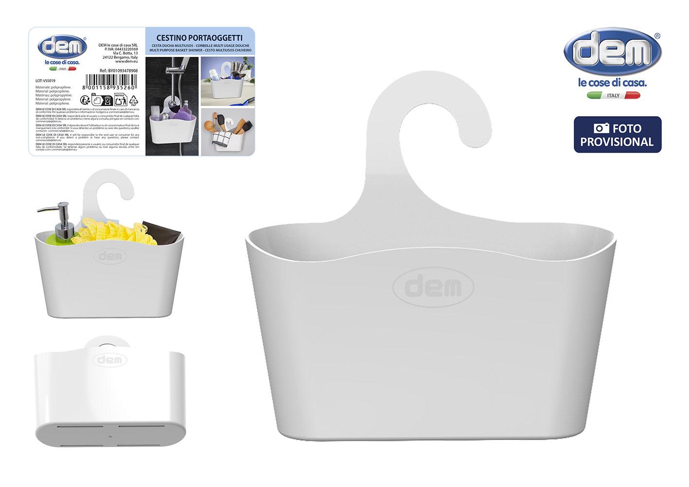 Inde Cesta Organizadora Multiusos Dem para Ducha de Plástico - 26 cm Largo x 8,5 cm Ancho x 14,5 cm Alto (12 Unidades)