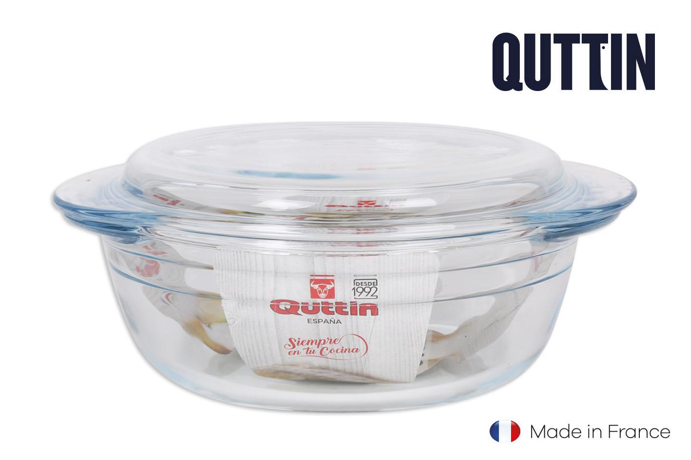 Quttin Cacerola de Vidrio Redonda con Tapa 1.1+0.3L (3 Unidades)