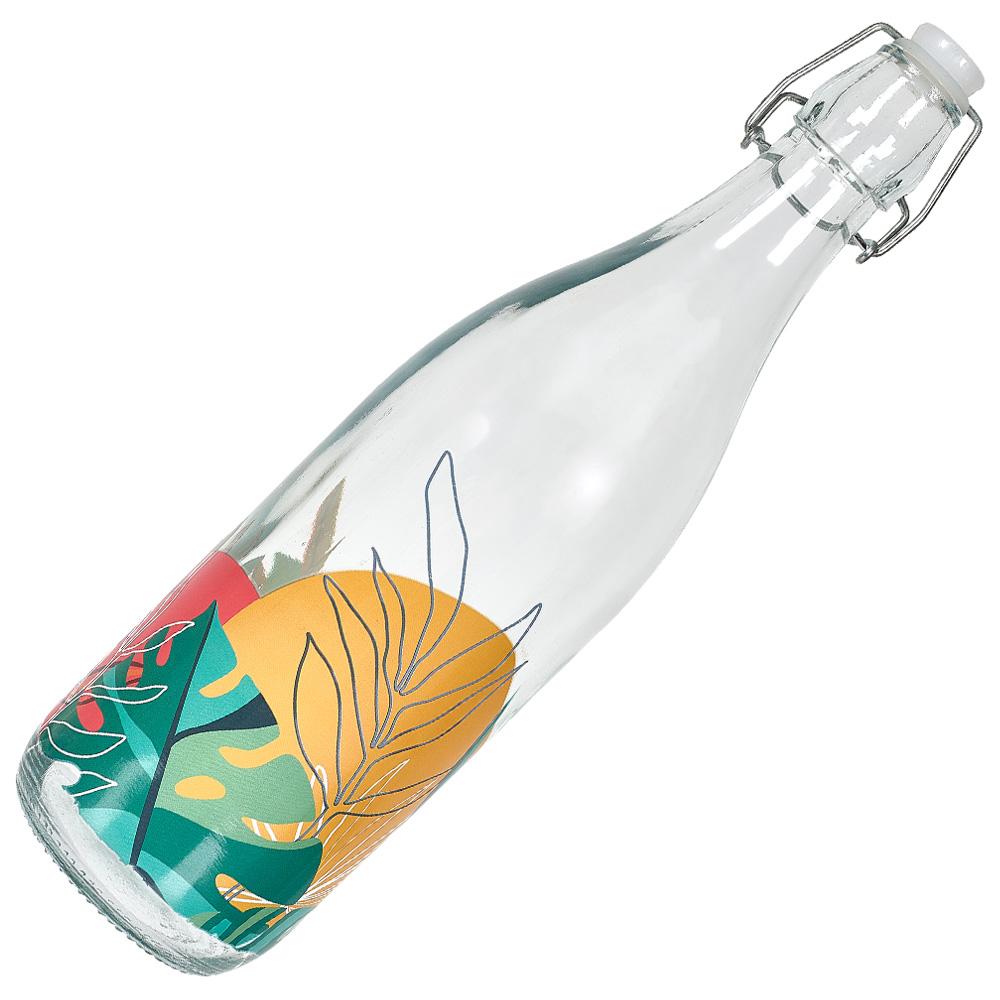 Home Deco Factory Botella de Vidrio 1 L Paradis Exotique con Tapón de Cierre Mecánico