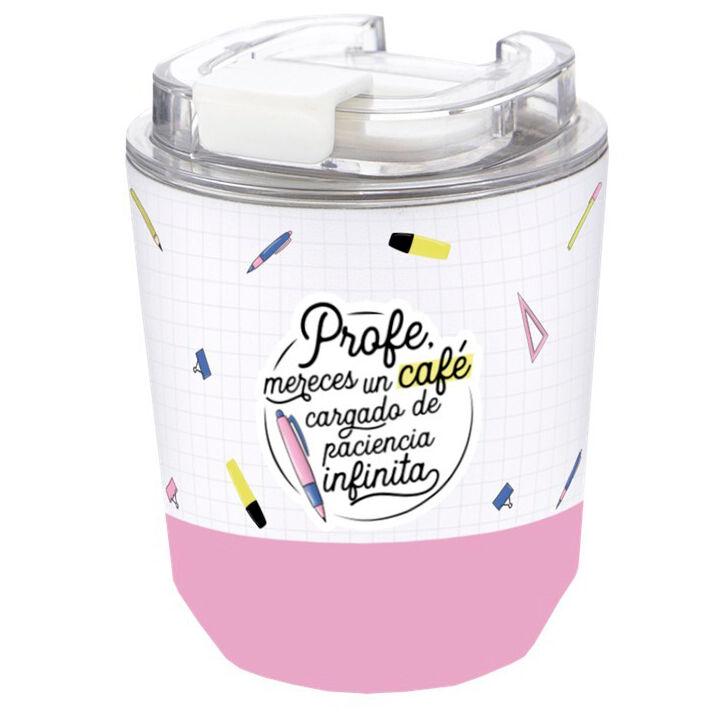 AUREA Vaso Térmico "Profe Mereces un Café Cargado de Paciencia Infinita" 280ml Acero Inoxidable Doble Capa sin BPA