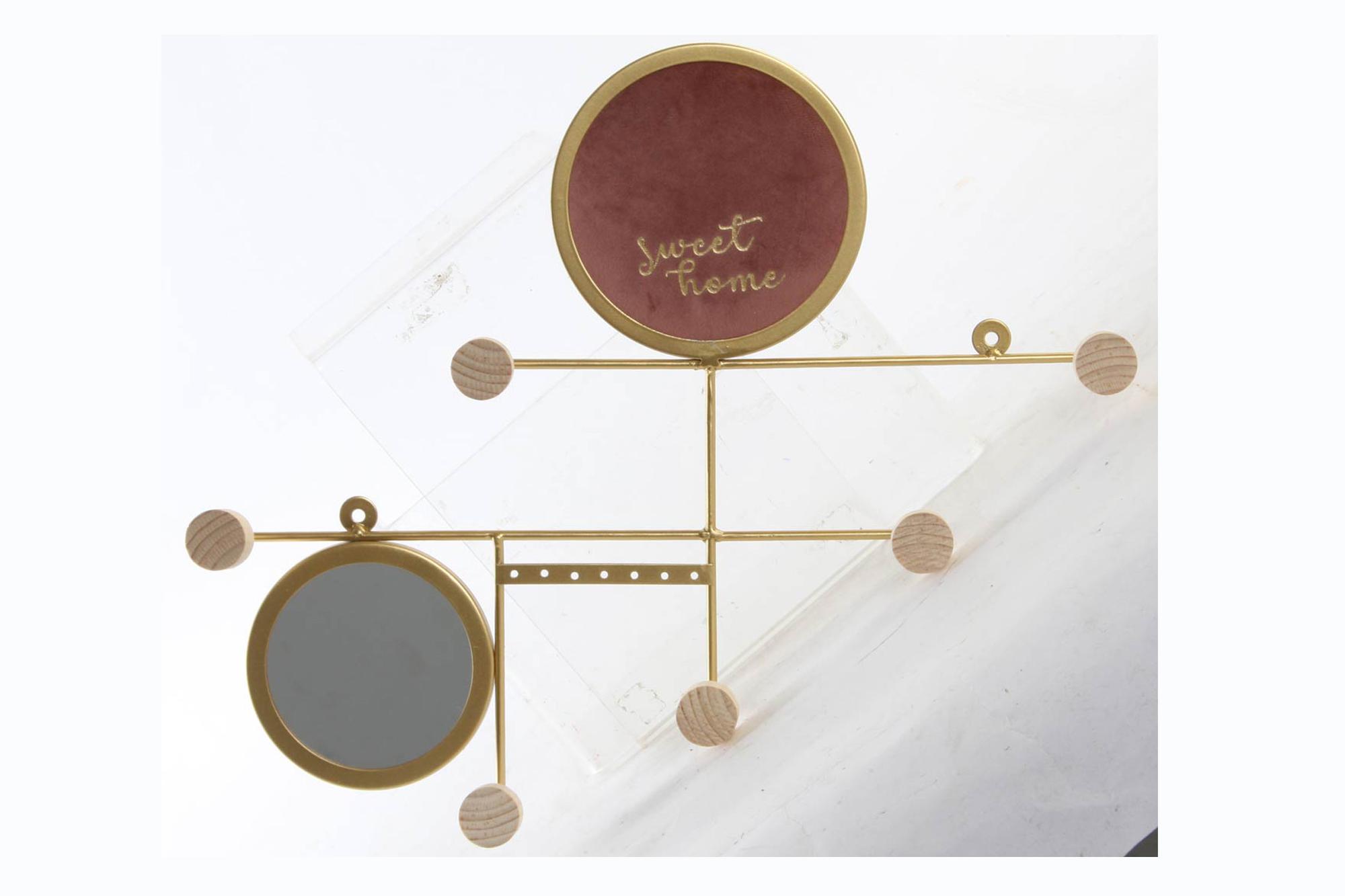 DKD Home Decor Perchero de Pared Urban de Metal Dorado y Rosa para Decoración del Hogar - 49 cm Ancho x 39 cm Alto x 5 cm Fondo - Juego de 4 Unidades