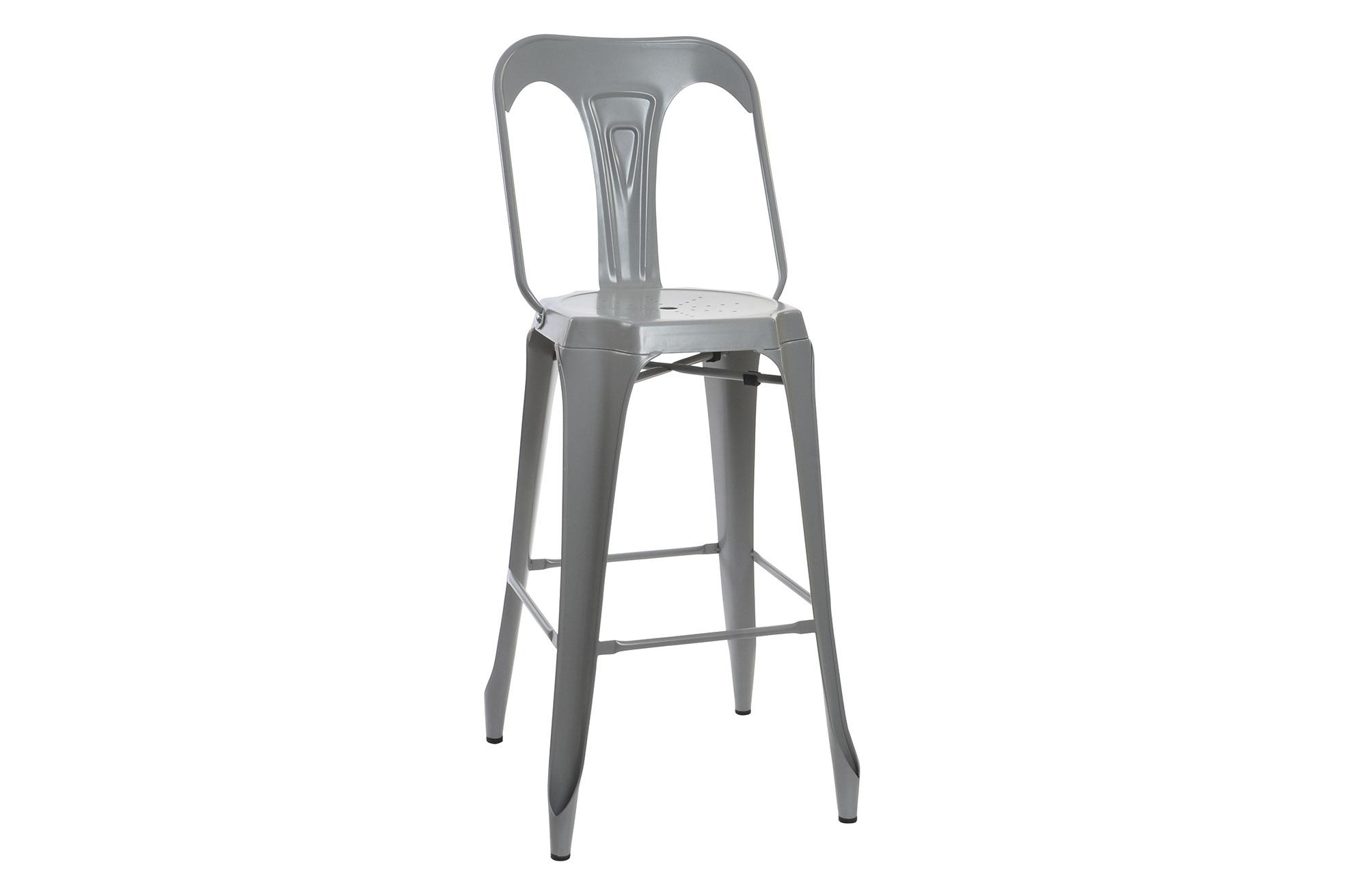 DKD Home Decor Taburete Loft Gris de Metal con Respaldo, Altura Asiento 75.5 cm, 113 cm Alto, Desmontable - Pack de 2 Unidades