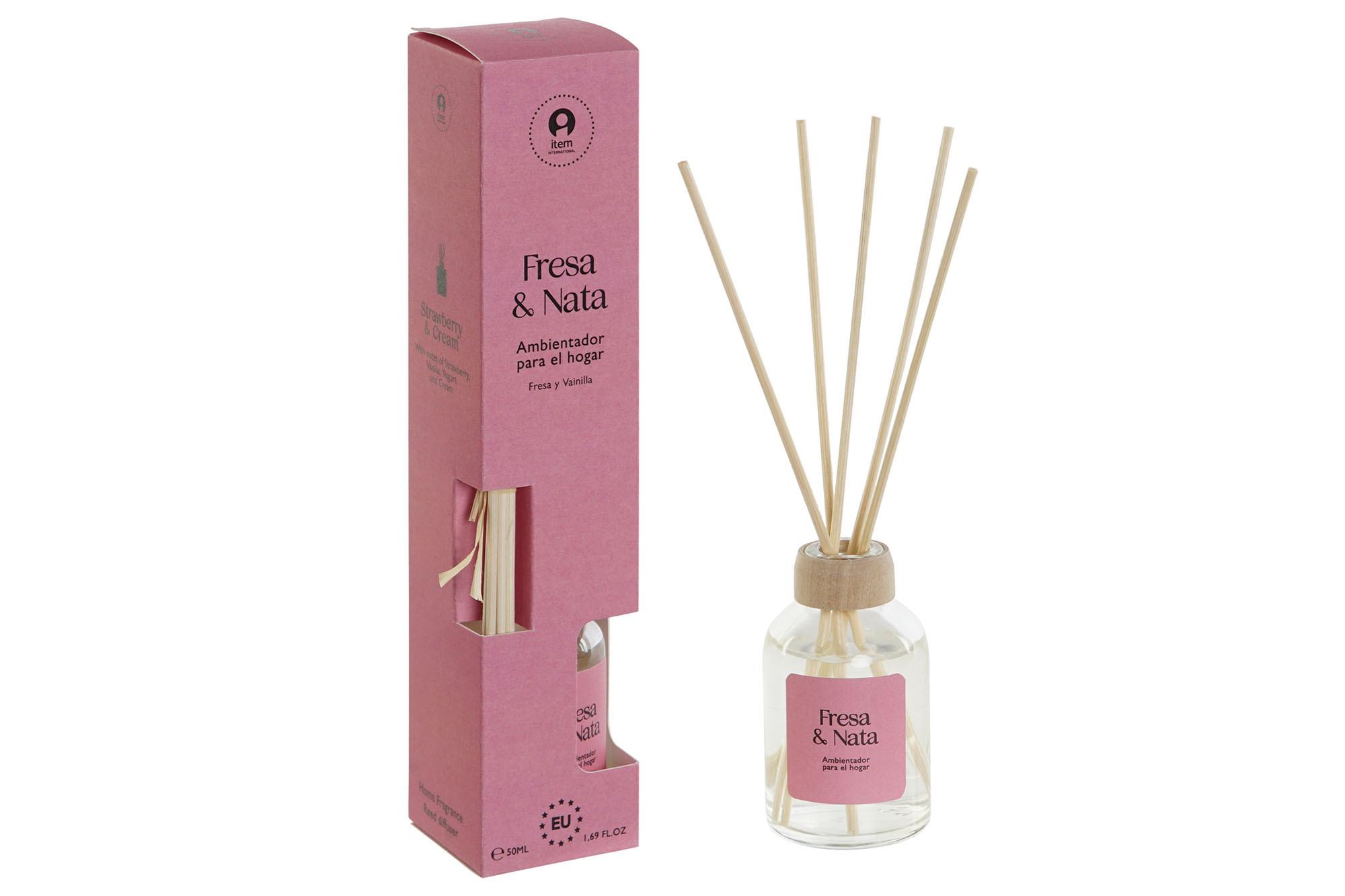 DKD Home Decor Ambientador Mikado de Cristal Básicos Fresa y Nata Rosa Palo 50ml (6 Unidades) - 15% Perfume