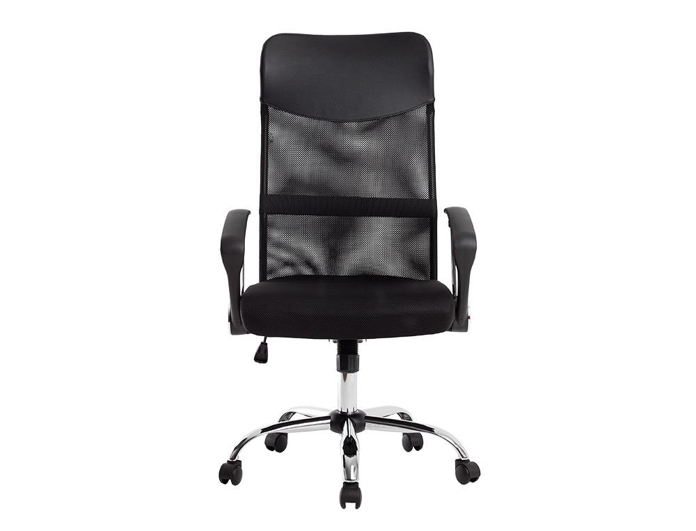 Q-connect Silla de Oficina Ergonómica de Dirección con Respaldo Alto en Piel y Malla Negra, Regulable en Altura, Giro 360°