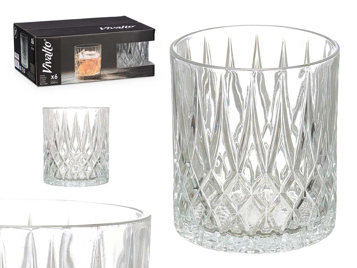 Vivalto Vaso de Whisky de Cristal Transparente Diseño Rombos 330 ml 8.2x9.3x8.2 cm (48 Unidades)