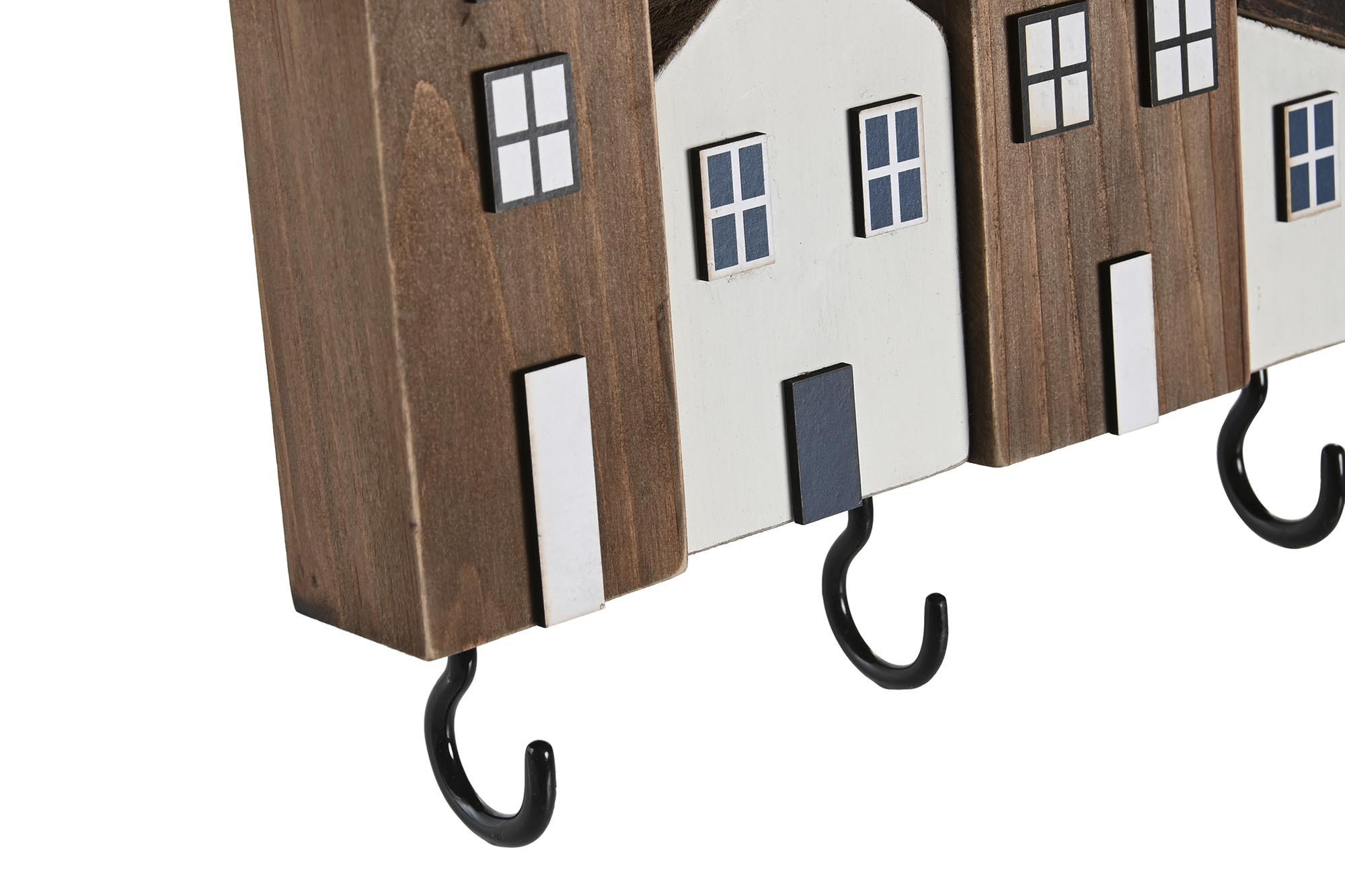 DKD Home Decor Perchero de Pared Atlantico, Marrón y Blanco, Paulownia y Metal, Diseño Casas, 23x4x19 cm