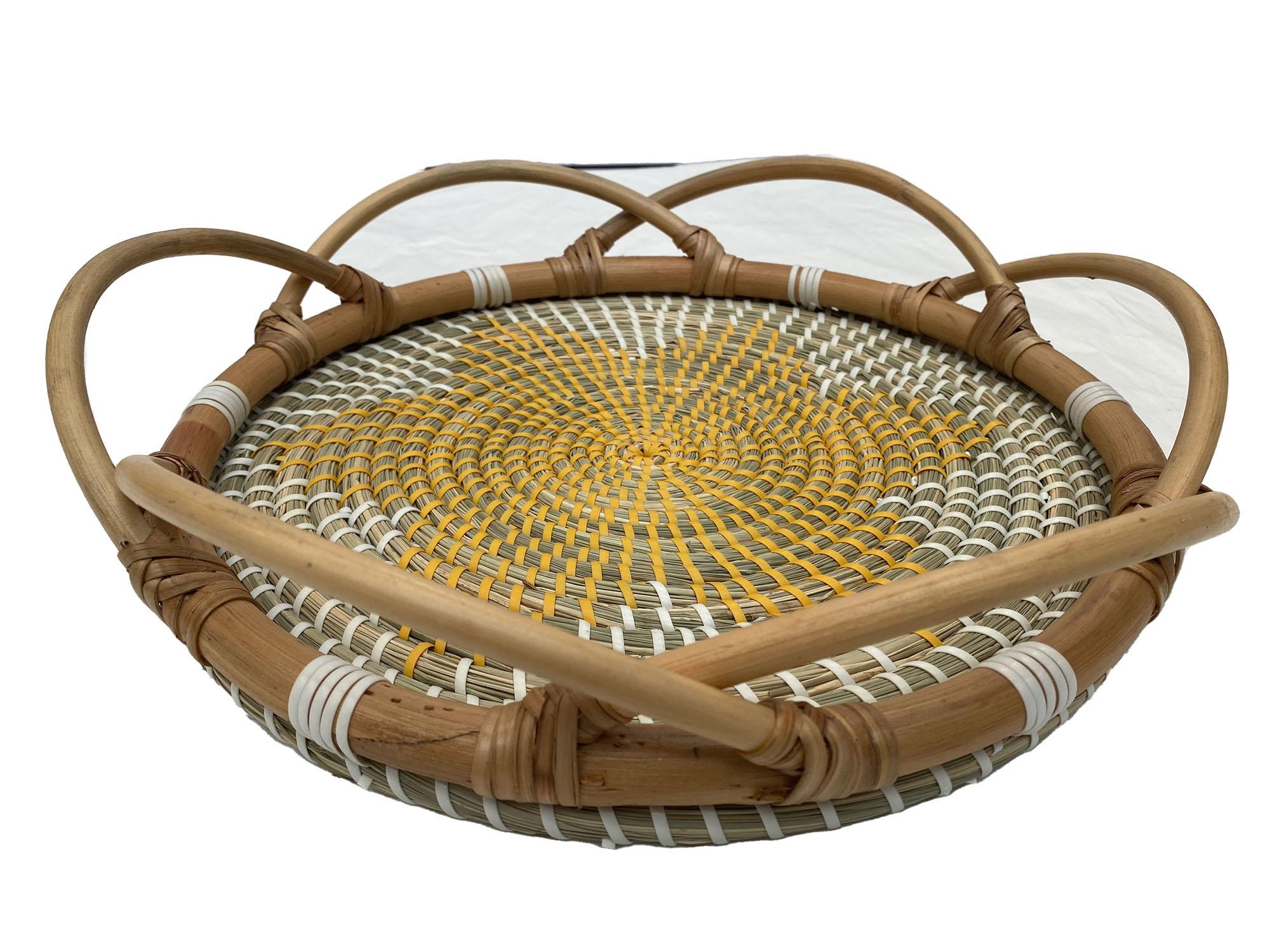 DKD Home Decor Bandeja Decoración Balines de Ratán y Seagrass Natural Beige 40x40x8 cm