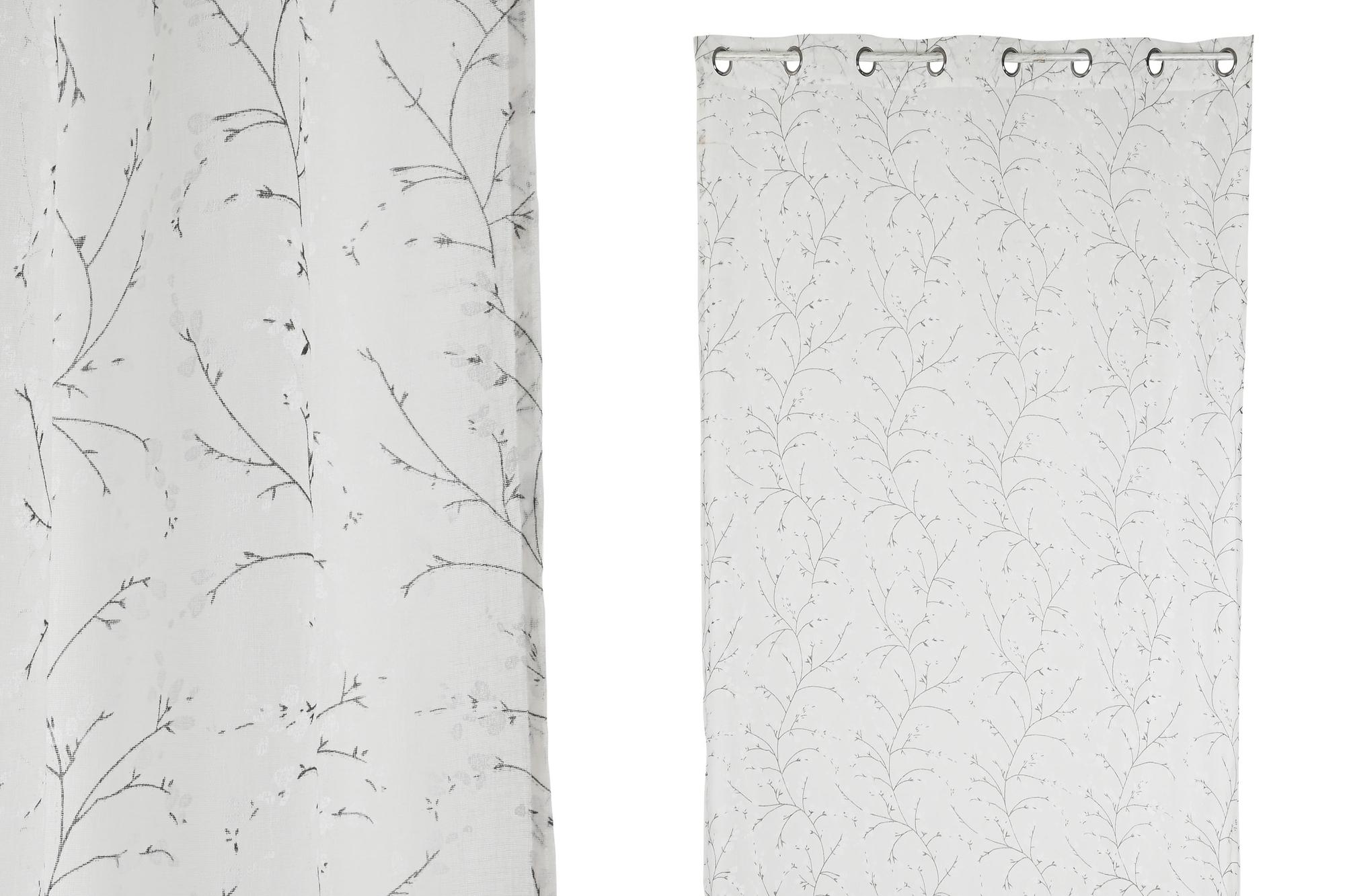 DKD Home Decor Cortina Romántica Blanca de Poliéster 260x140cm con 8 Anillas - Pack de 2 Unidades