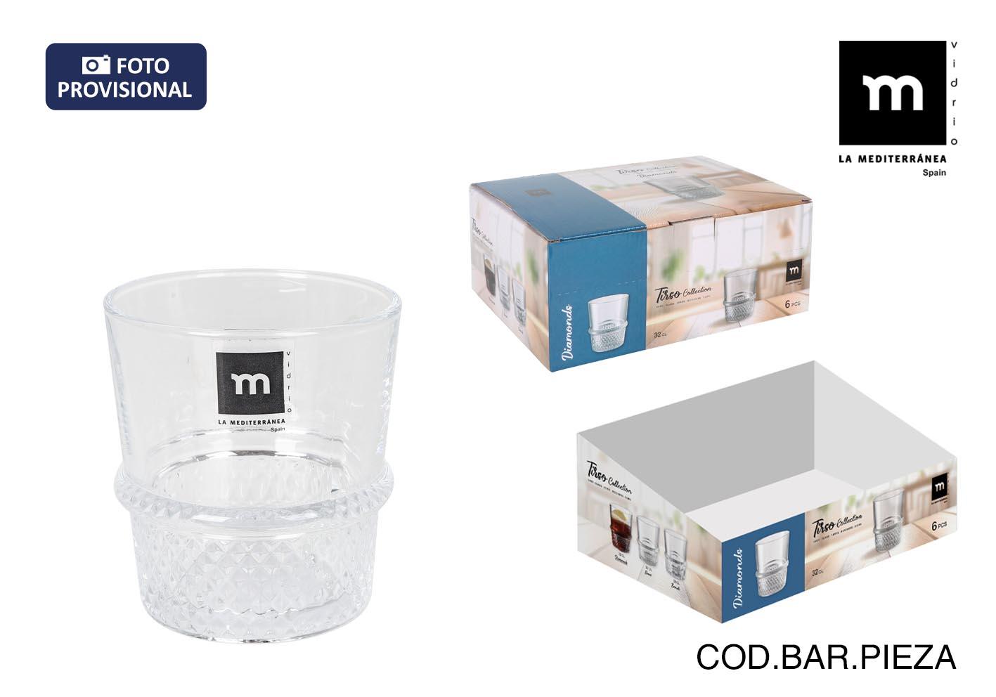La Mediterranea Vaso 320 ml Colección Tirso Diamonds, 8.5x9.45 cm (48 Unidades)