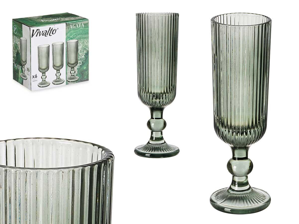 Vivalto Copa de Cava Verde Musgo con Rayas, 160 ml, 18.5 cm de alto, de Vidrio – No apta Lavavajillas (24 Unidades)