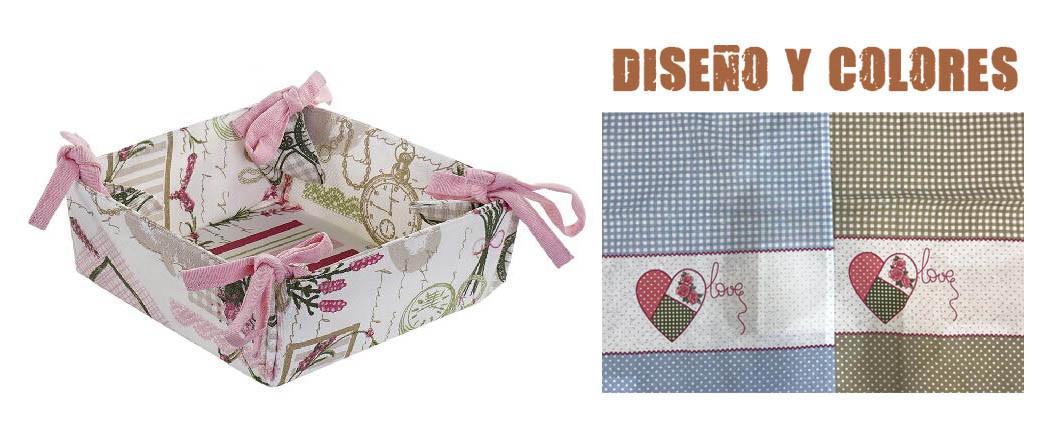 DKD Home Decor Cesta Algodón Cottage Love 20 Beige Azul 20x20x10 cm Desmontable Pack 12 Unidades para Hogar