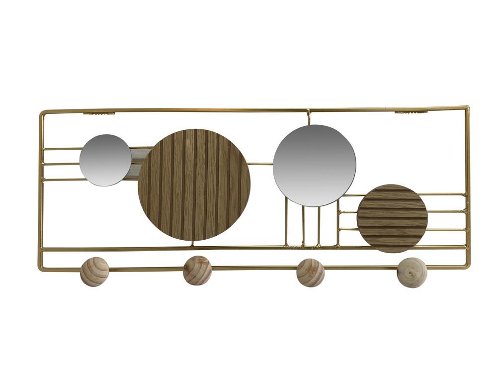 DKD Home Decor Perchero de Pared Scandi Dorado Natural, 57x21.5x3 cm, 4 Colgadores, Metal y Cristal (2 Unidades)