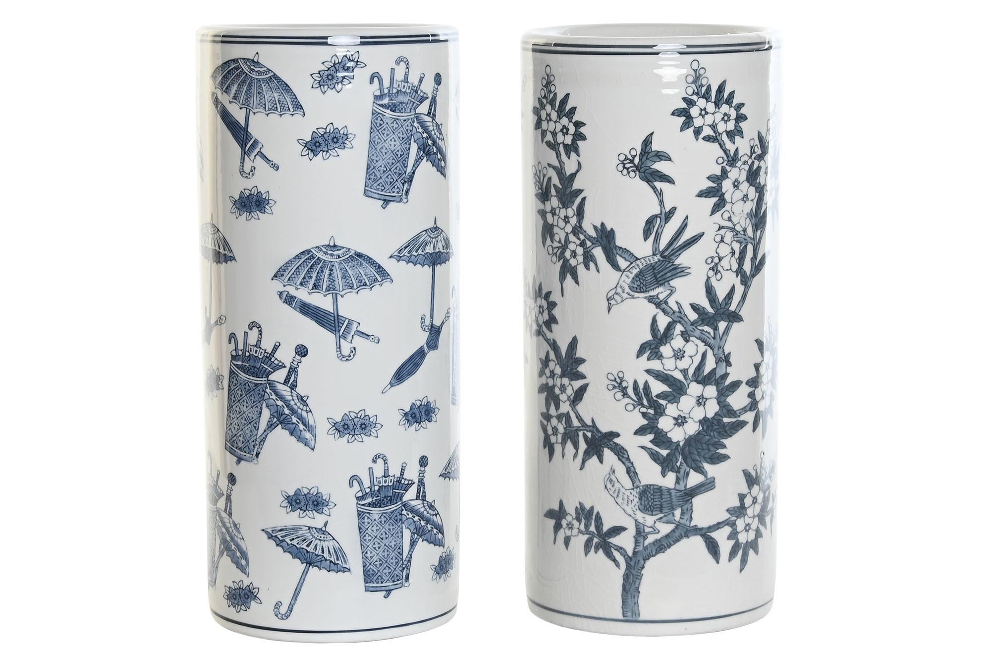 DKD Home Decor Paraguero Shabby Chic Porcelana Blanco y Azul 20 x 45 x 20 cm (2 Unidades)