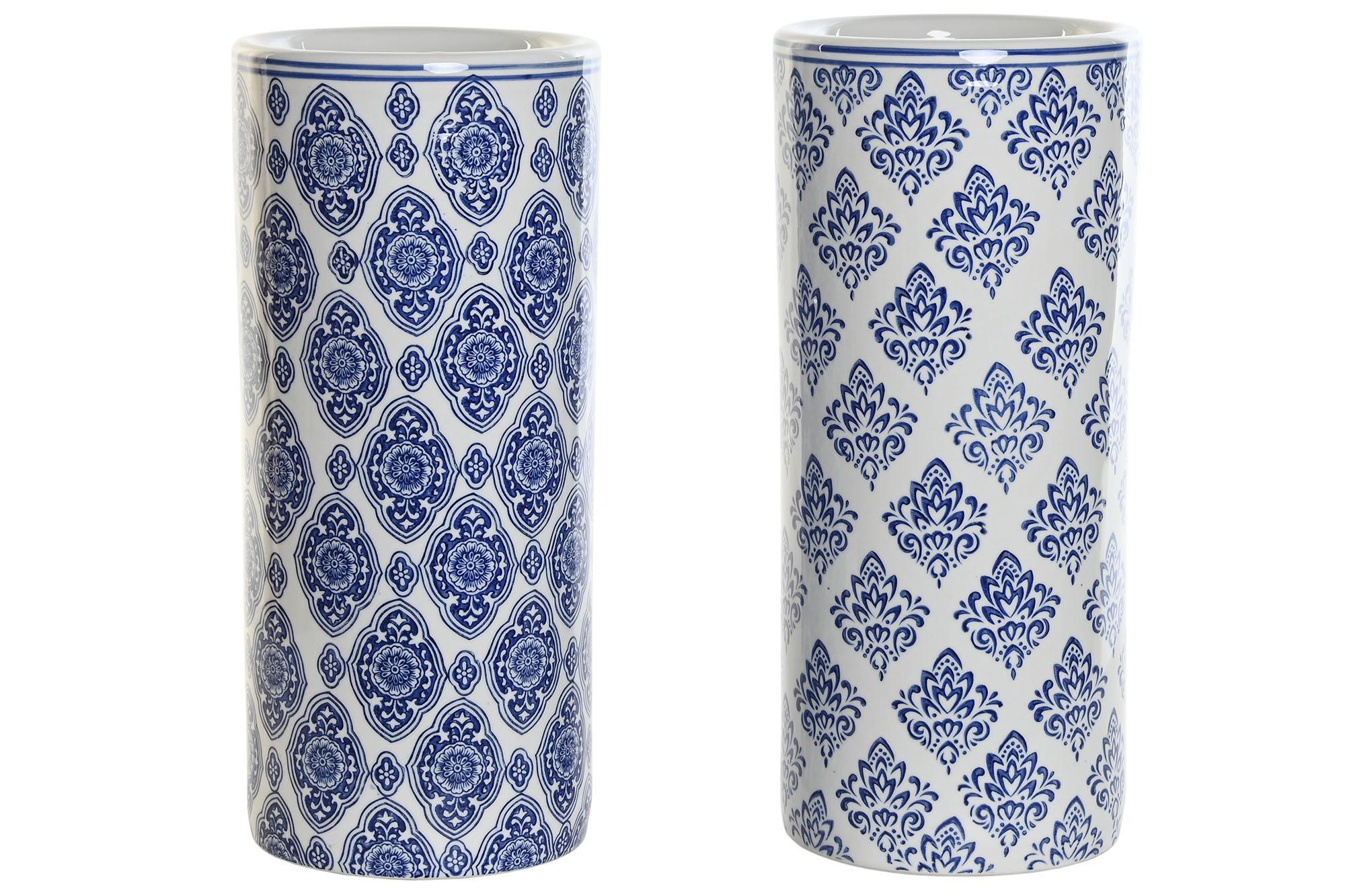 DKD Home Decor Paraguero Árabe de Porcelana en Blanco o Azul, 19x44x19 cm (Set de 2 Unidades Surtidas)