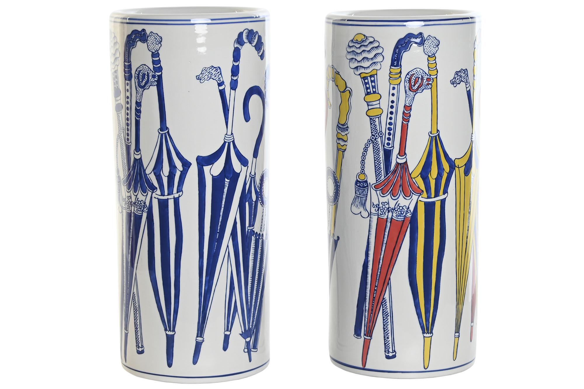 DKD Home Decor Paraguero Vintage de Porcelana Blanco y Azul 19.5 x 45 x 19.5 cm (2 Unidades)