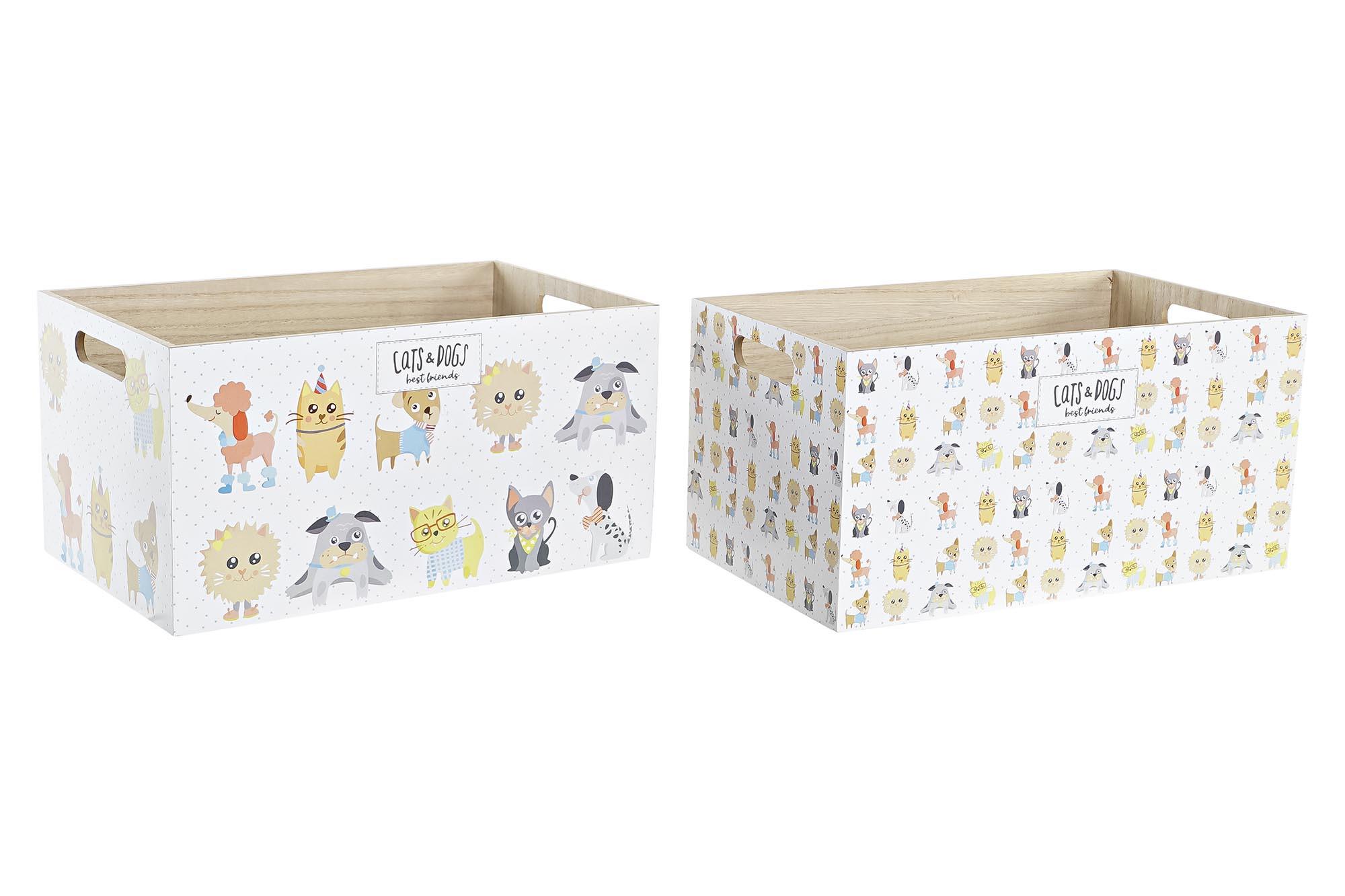 DKD Home Decor Caja de Almacenamiento Infantil Colección Best friends con León y Mapache MDF Blanco Multicolor 36x21x18 cm Pack 4 Unidades