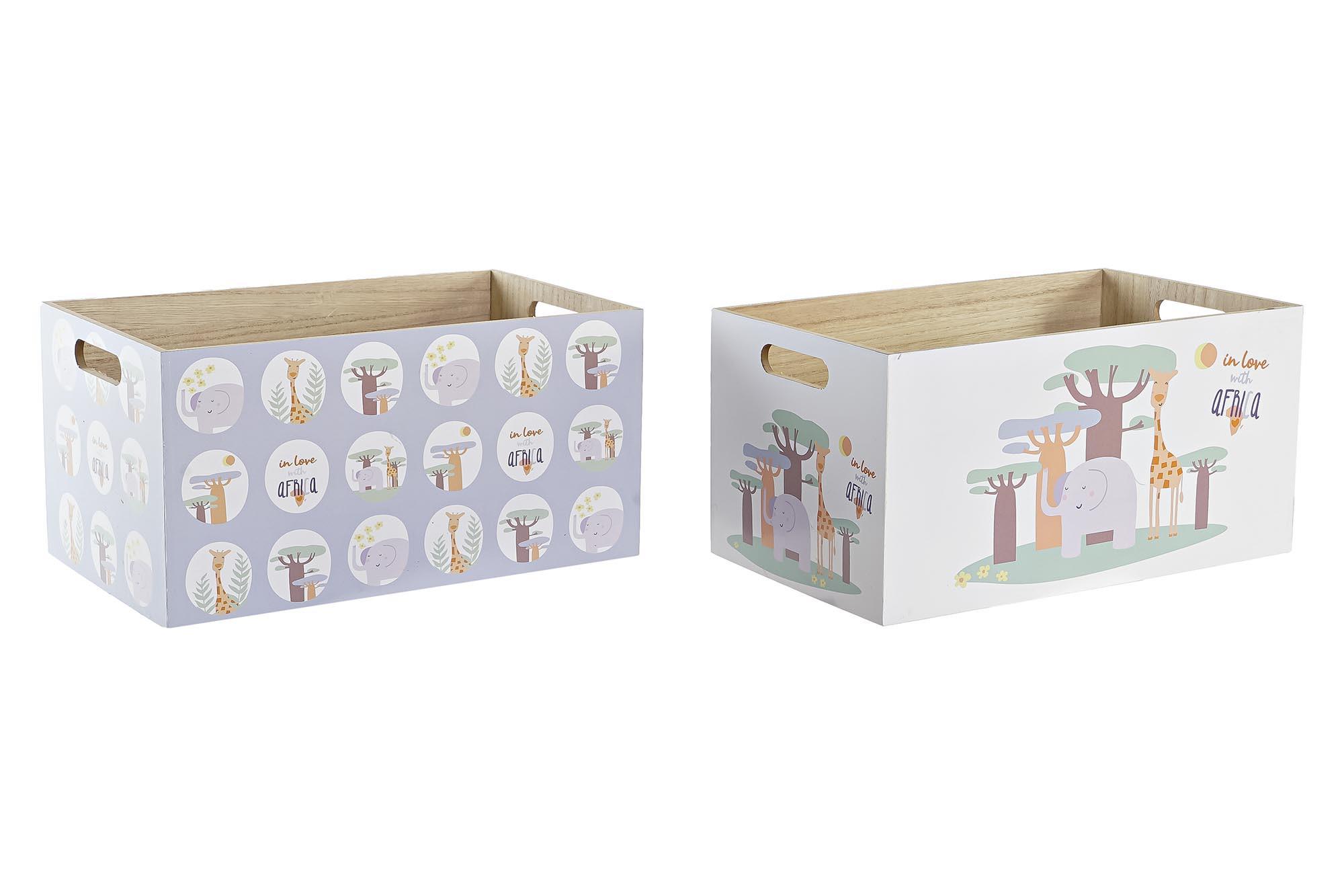 DKD Home Decor Adornos Decorativos Infantiles Colección Baobab Figuras León Mapache MDF Blanco Azul 21x18x36 cm (4 Unidades)