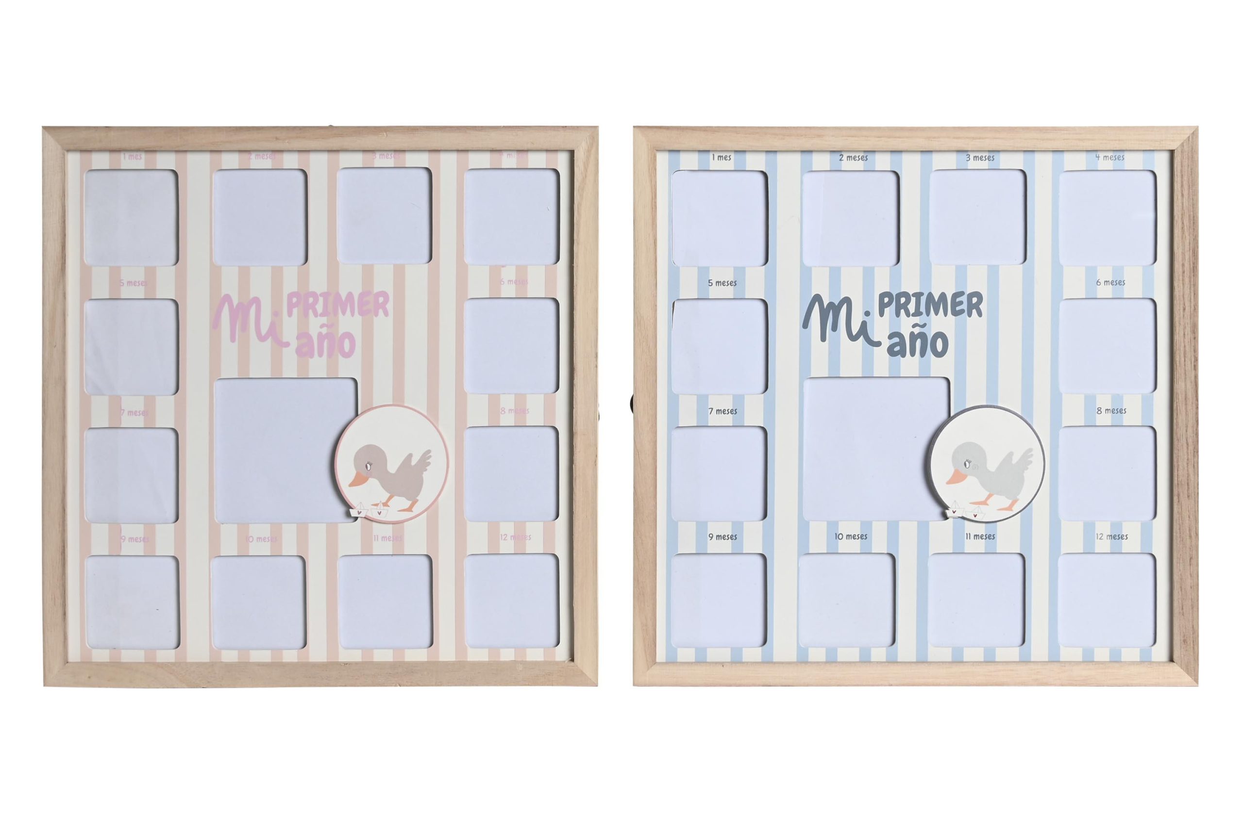 DKD Home Decor Marco Multifoto para Bebé con Patitos Azul Rosa de MDF 1.5x37x37 cm (4 Unidades)