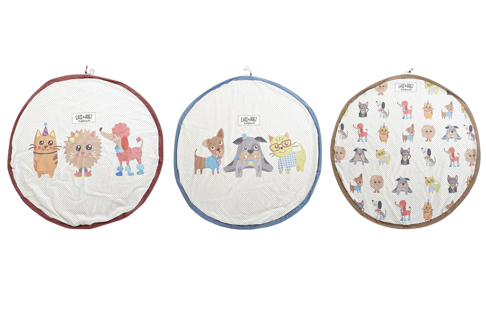 DKD Home Decor Bolsa Recoge Juguetes para Niños Canvas Blanco Multicolor Best Friends León Mapache 140x140x2 cm (6 Unidades)