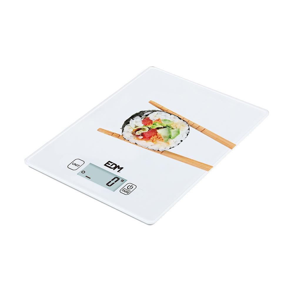 Edm Báscula Digital de Cocina 5kg, LCD Táctil, Cristal, Mide Volumen, 1g Precisión, Incluye Pila