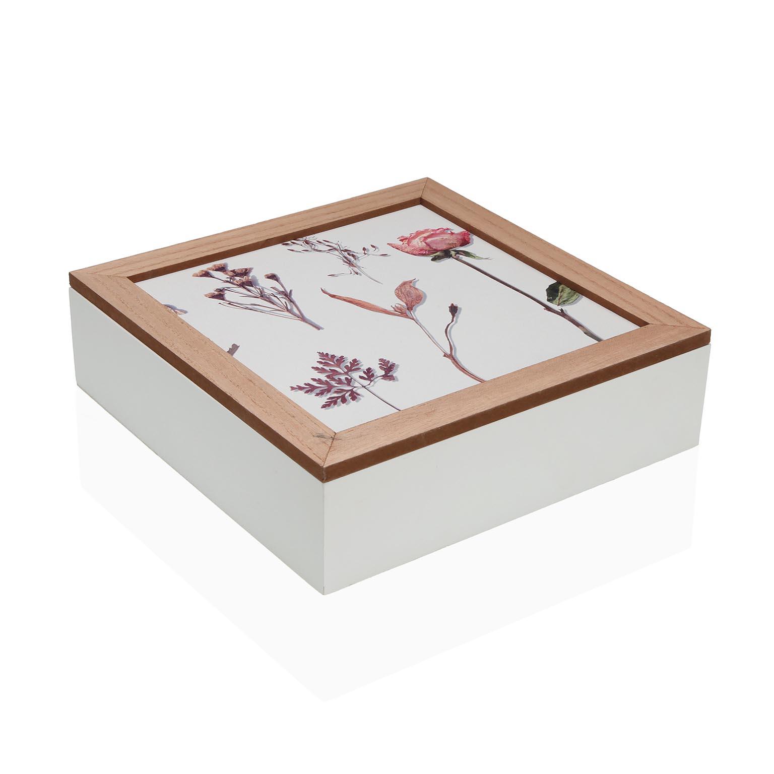Caja Decorativa Versa Madera MDF Flores