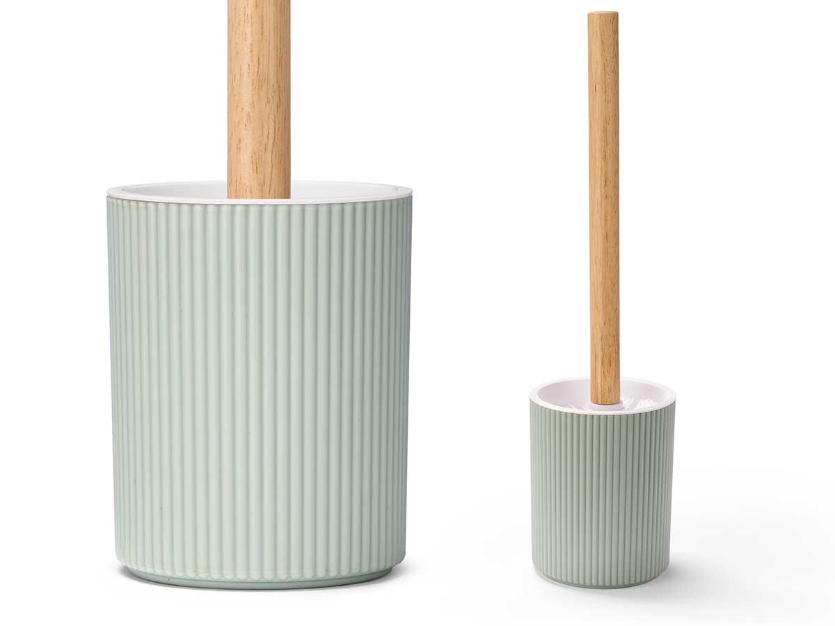 Berilo Escobillero de Baño con Diseño de Rayas, Fabricado en Bambú y Plástico PP, Color Menta - 10x35.5x10 cm (12 Unidades)