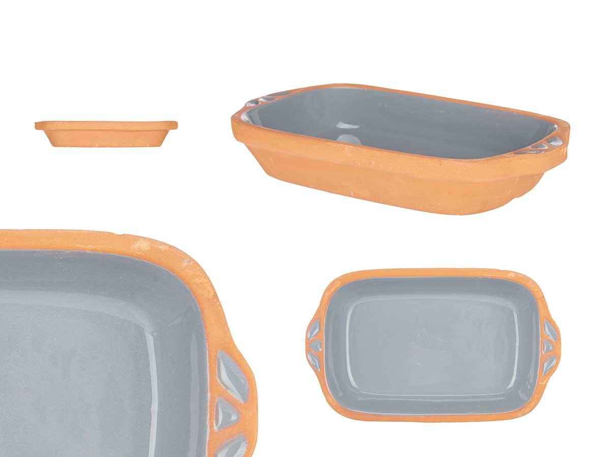 La Dehesa Cazuela de Barro Rectangular con Asas 23 cm Gris, Apta para Horno, Microondas, Nevera y Lavavajillas (8 Unidades)