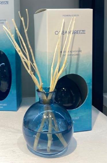 DKD Home Decor Ambientador Mikado Mediterráneo 100ml Azul - Difusor Decorativo de Cristal con Varillas de Ratán 7.5x7.5x9cm