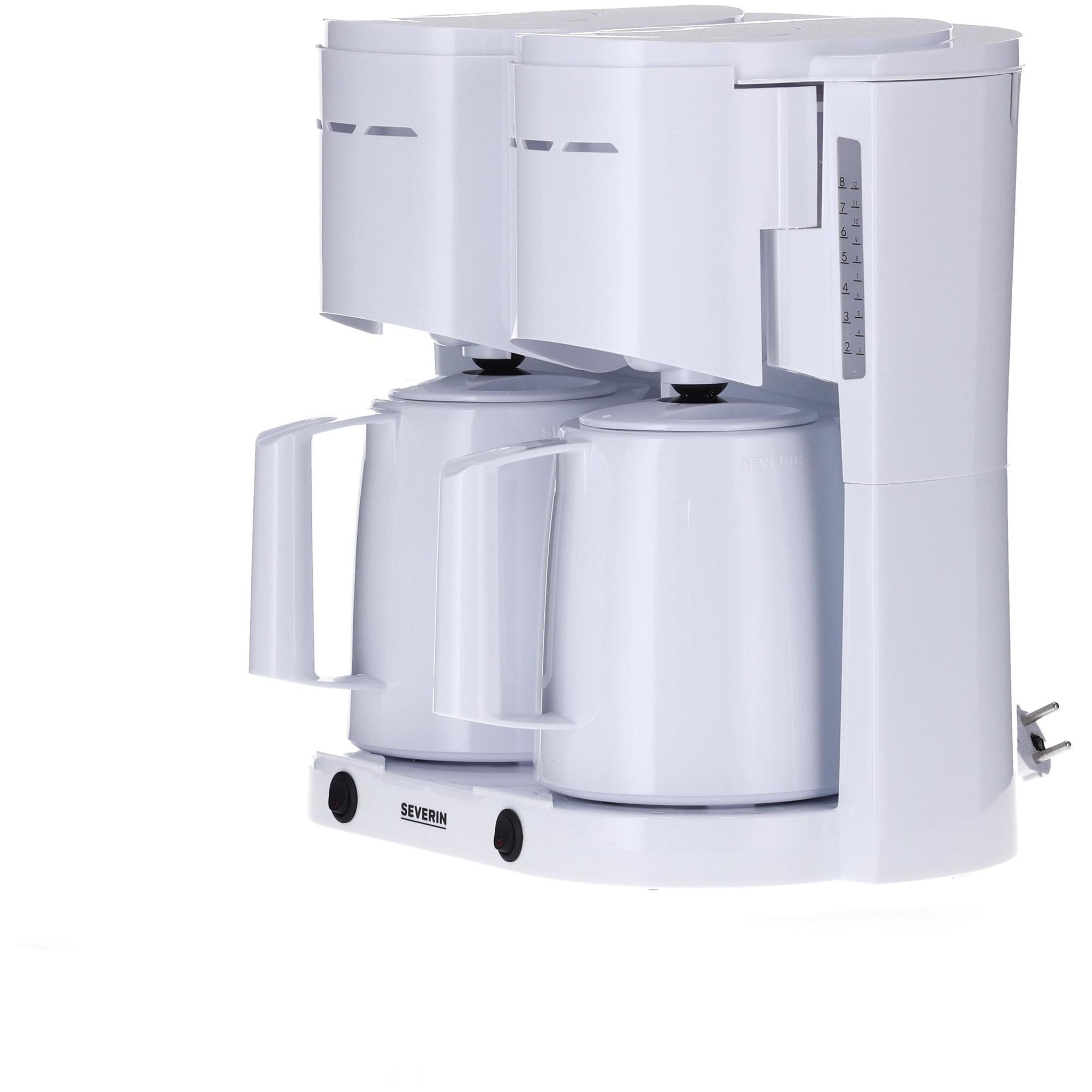 Severin KA 9314 Duo Cafetera de filtro, 16 tazas, 1000W, Doble jarra, para café molido, blanca