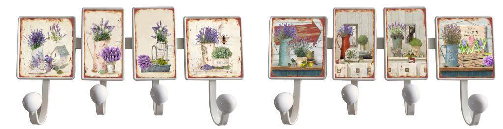 DKD Home Decor Perchero de Pared Shabby de Metal, 4 colgadores, 38x19x6 cm. Pack de 4 Unidades, blanco y multicolor surtido.