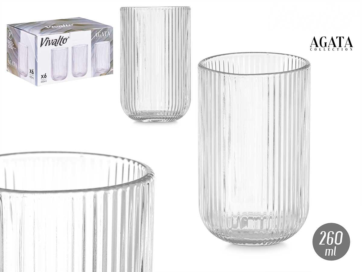Vivalto Vaso Transparente con Rayas 430 ml, 7.9x12.8x7.9 cm (24 Unidades)