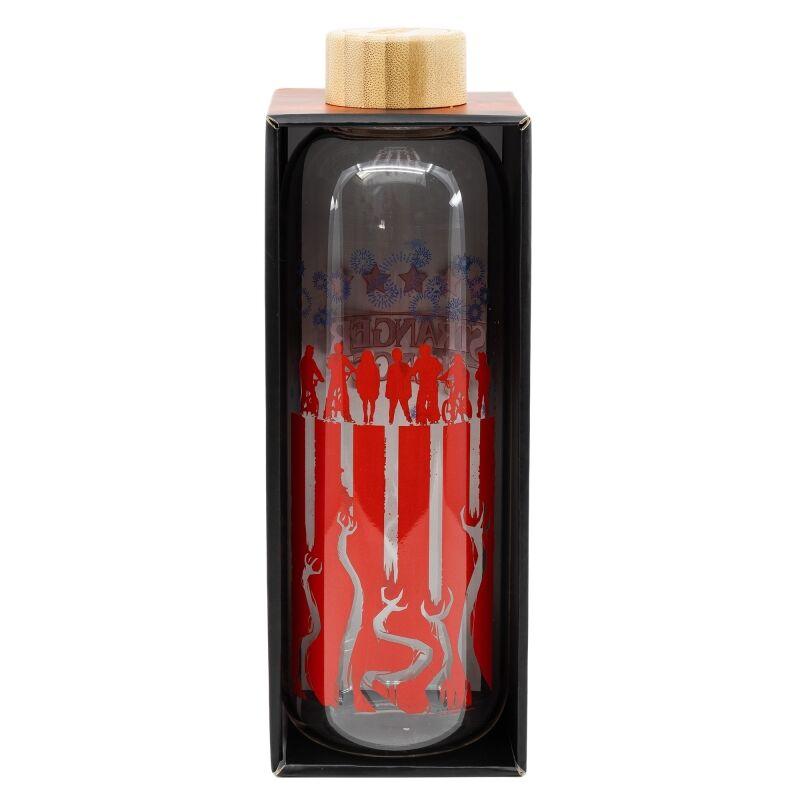 STOR Botella cristal Stranger Things 1030ml, reutilizable y libre de BPA, ideal para agua, diseño exclusivo de personajes
