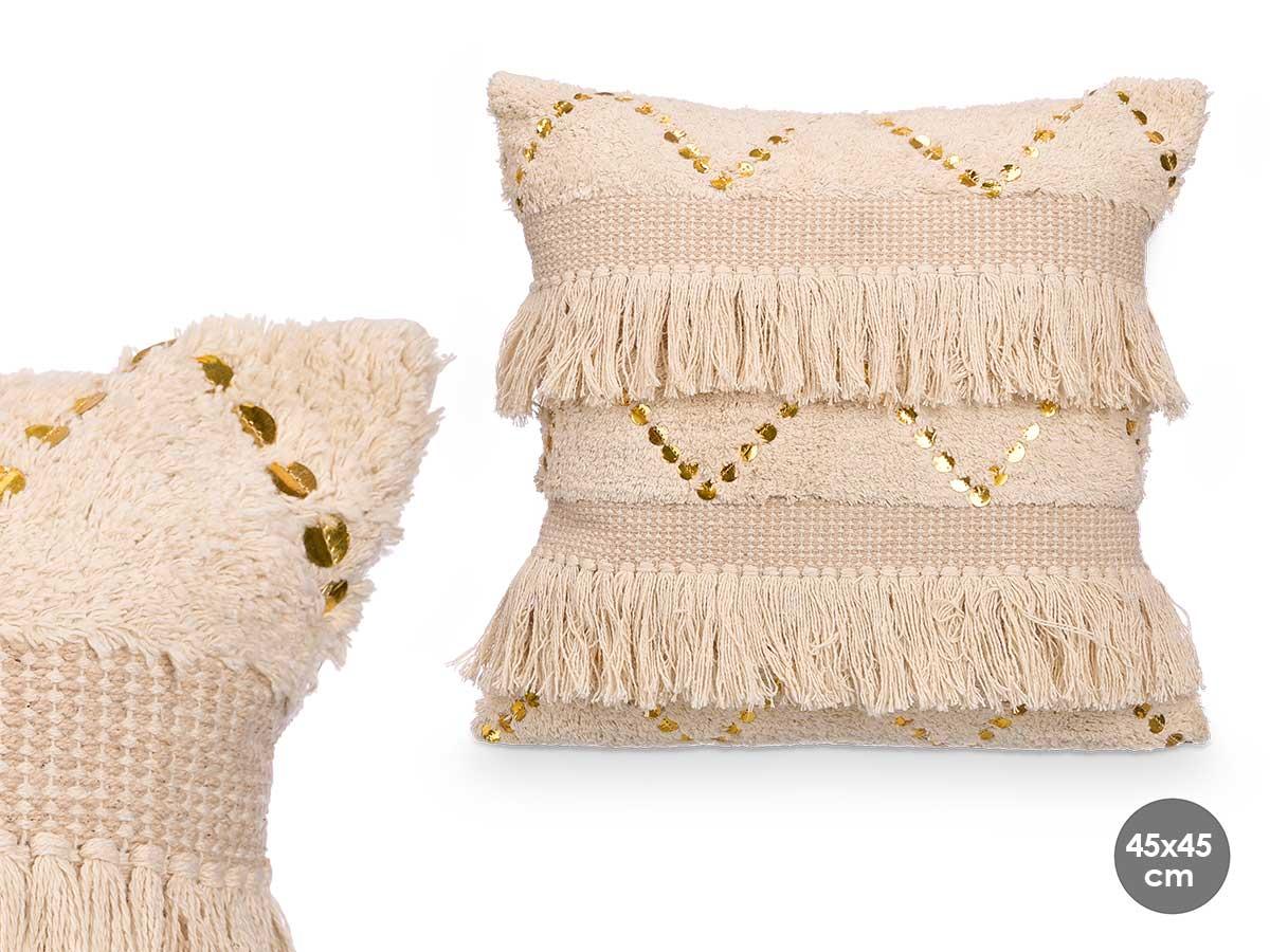 Giftdecor Cojín de Lentejuelas Natural, Algodón 80% Poliéster 20%, 45x45 cm (6 Unidades)