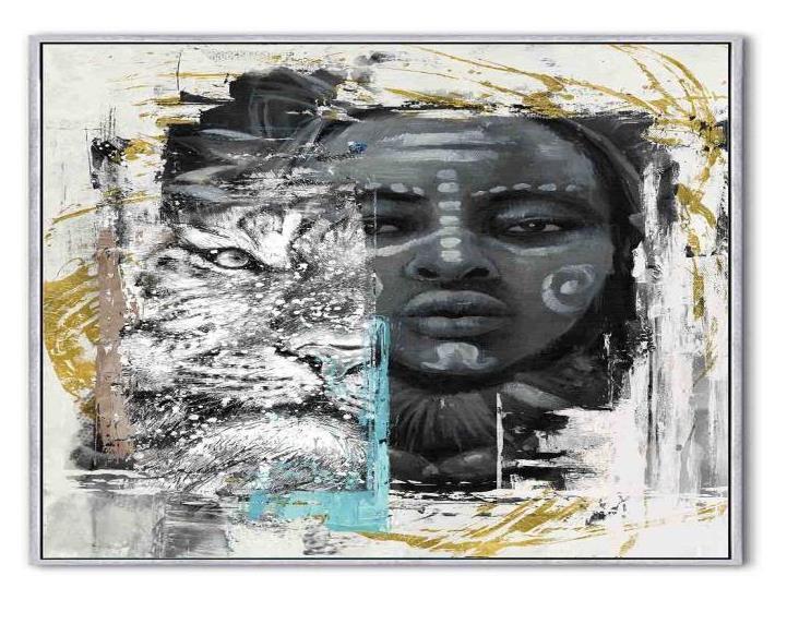 DKD Home Decor Cuadro Lienzo Decorativo Colonial Africano Hecho a Mano Negro Amarillo Blanco 80x60 cm (2 Unidades)