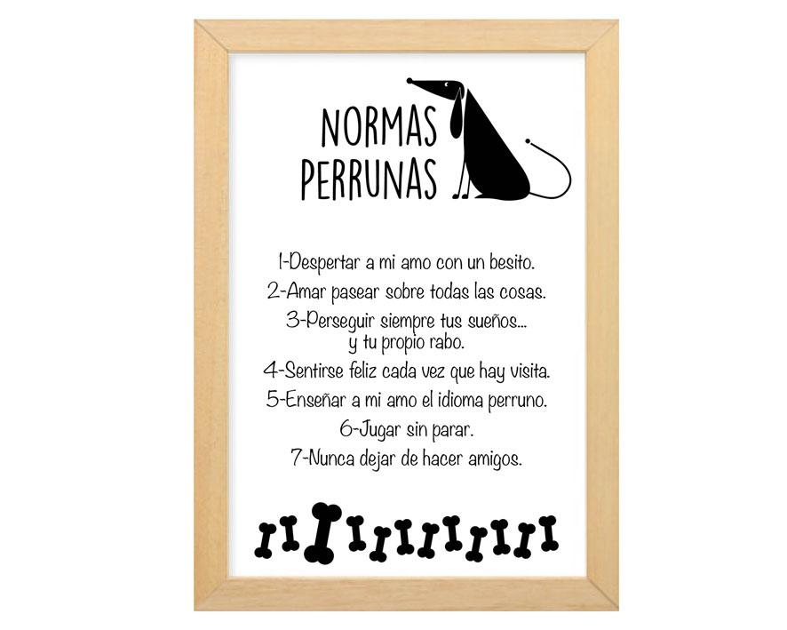 Cartel Decoración Normas Perrunas 35x25 cm - Divertido cuadro para amantes de perros