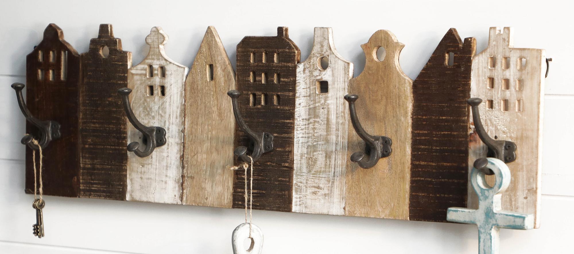 DKD Home Decor Perchero de Pared de Madera y Metal Hecho a Mano, Colores Natural, Marrón Oscuro, Blanco - 83.5x25x10 cm