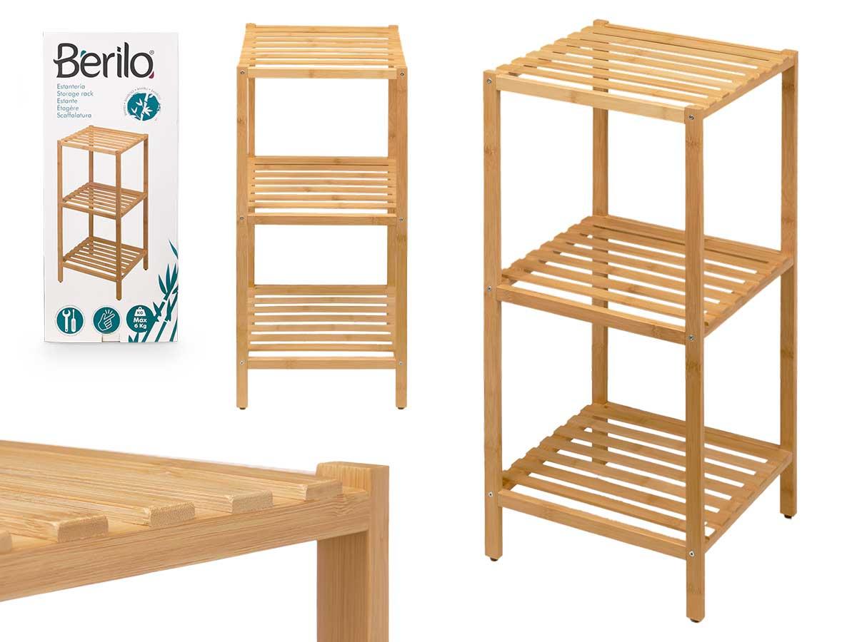 Berilo Estantería de Bambú Marrón 3 Estantes 77.5x33x3.5 cm - Espacio entre estantes 30 cm (4 Unidades)