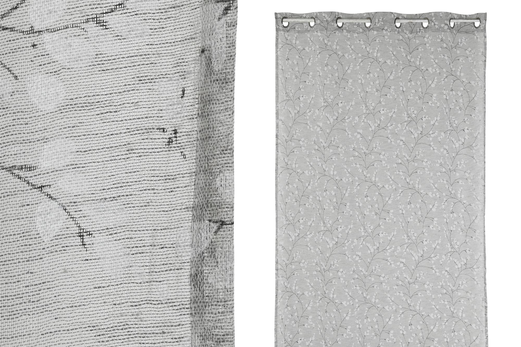 DKD Home Decor Cortina Romántica de Poliéster Gris Claro 260 cm Alto x 140 cm Ancho con 8 Anillas (Juego de 2)