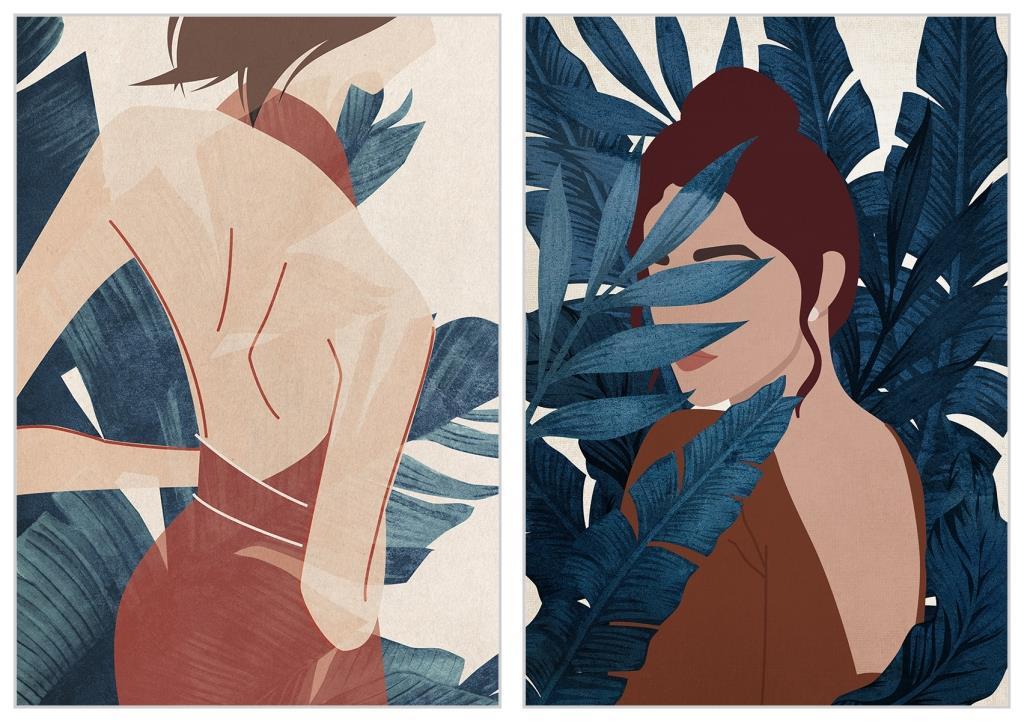 DKD Home Decor Cuadro Tropical para Pared con Diseño de Mujer en Lienzo Multicolor y Marco de PS 83 x 123 cm (Pack de 2 Unidades)