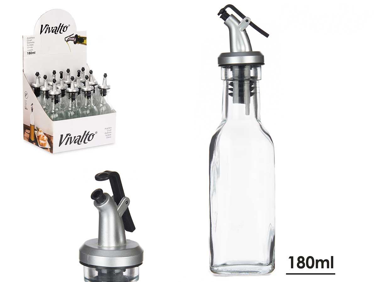 Vivalto Aceitera de Vidrio con Tapon Dosificador 180 ml, Transparente, 5x20x5 cm (24 Unidades)