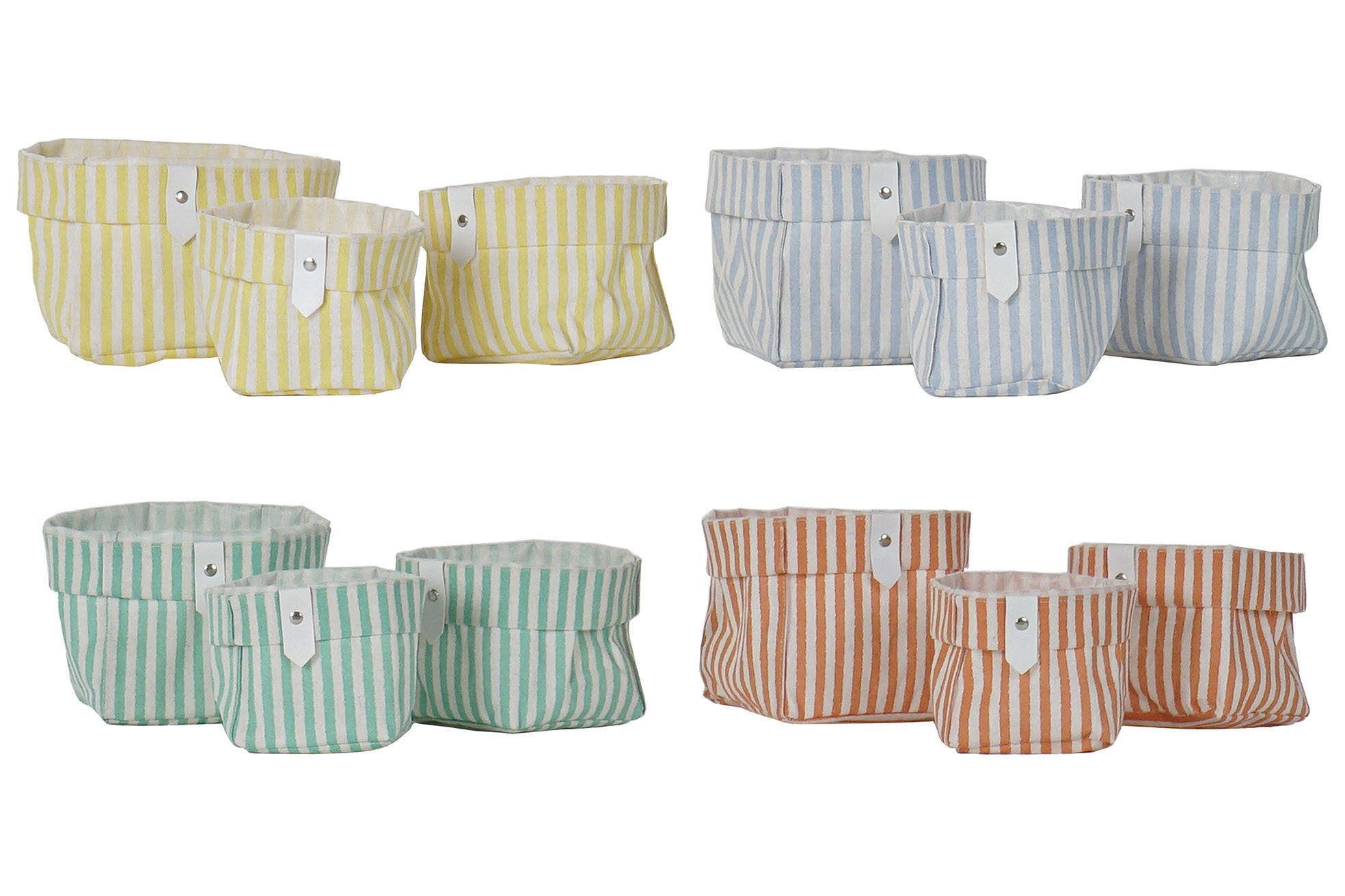 DKD Home Decor Set de 3 Cestas Decorativas Rayas New 14x14x14 cm Algodón Poliéster Colores Aleatorios