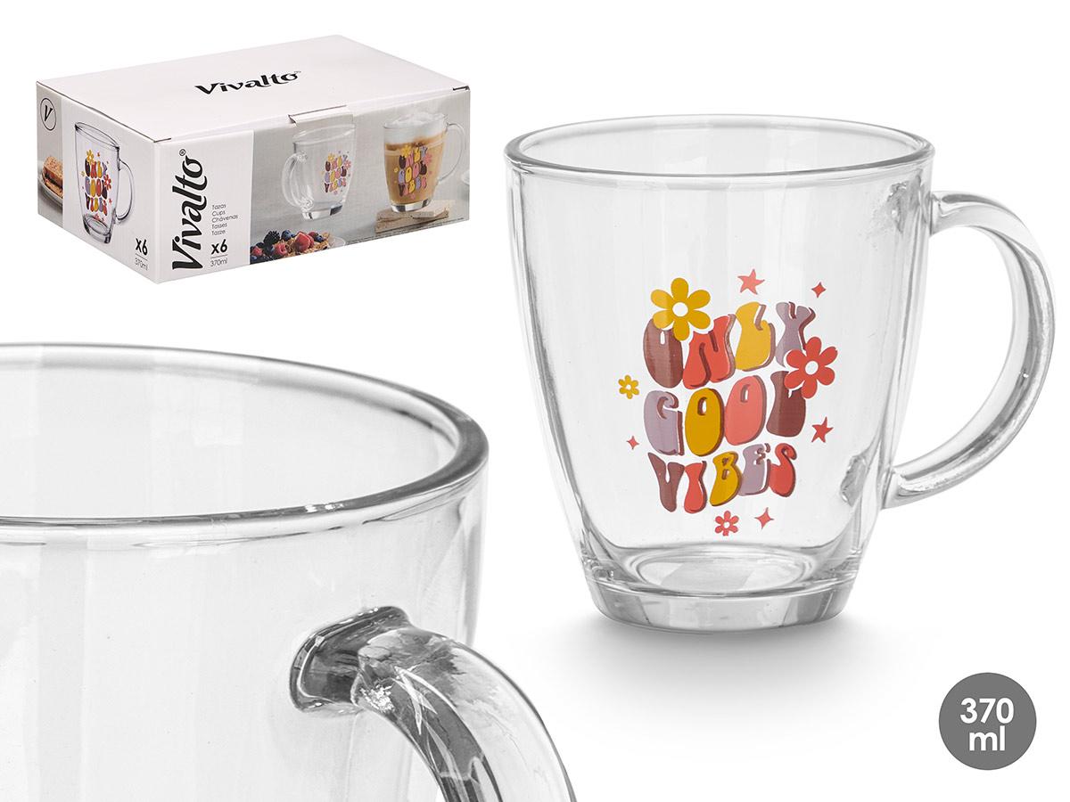Vivalto Taza de Vidrio Good Vibes 370 ml, 12x10x9 cm (24 Unidades)