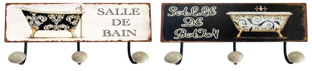 DKD Home Decor Perchero de Pared Tradicional de Metal Negro y Blanco con 3 Colgadores, 37 cm Ancho, Pack de 4 Unidades para Baño