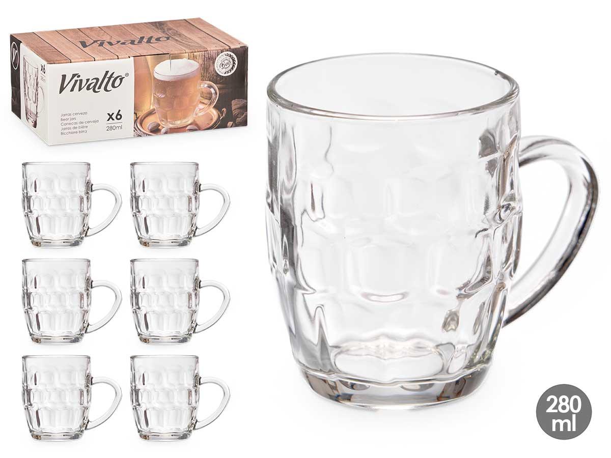 Vivalto Jarra de Cerveza de Vidrio 280 ml, Transparente, 10.5x9x7.5 cm (24 Unidades)