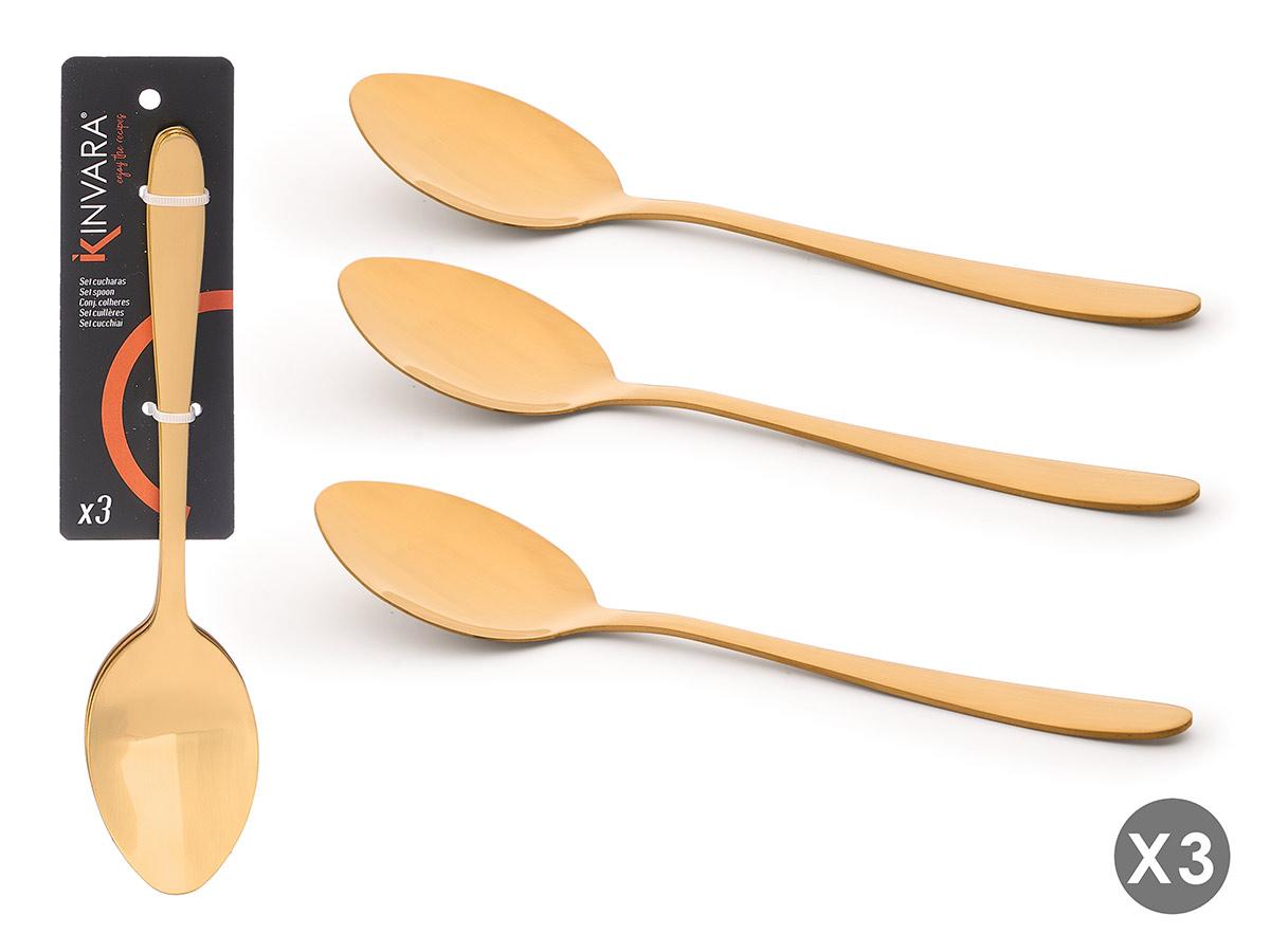 Kinvara - Set de 3 Cucharas Doradas de Metal - 19 cm - No apto para lavavajillas (36 Unidades)