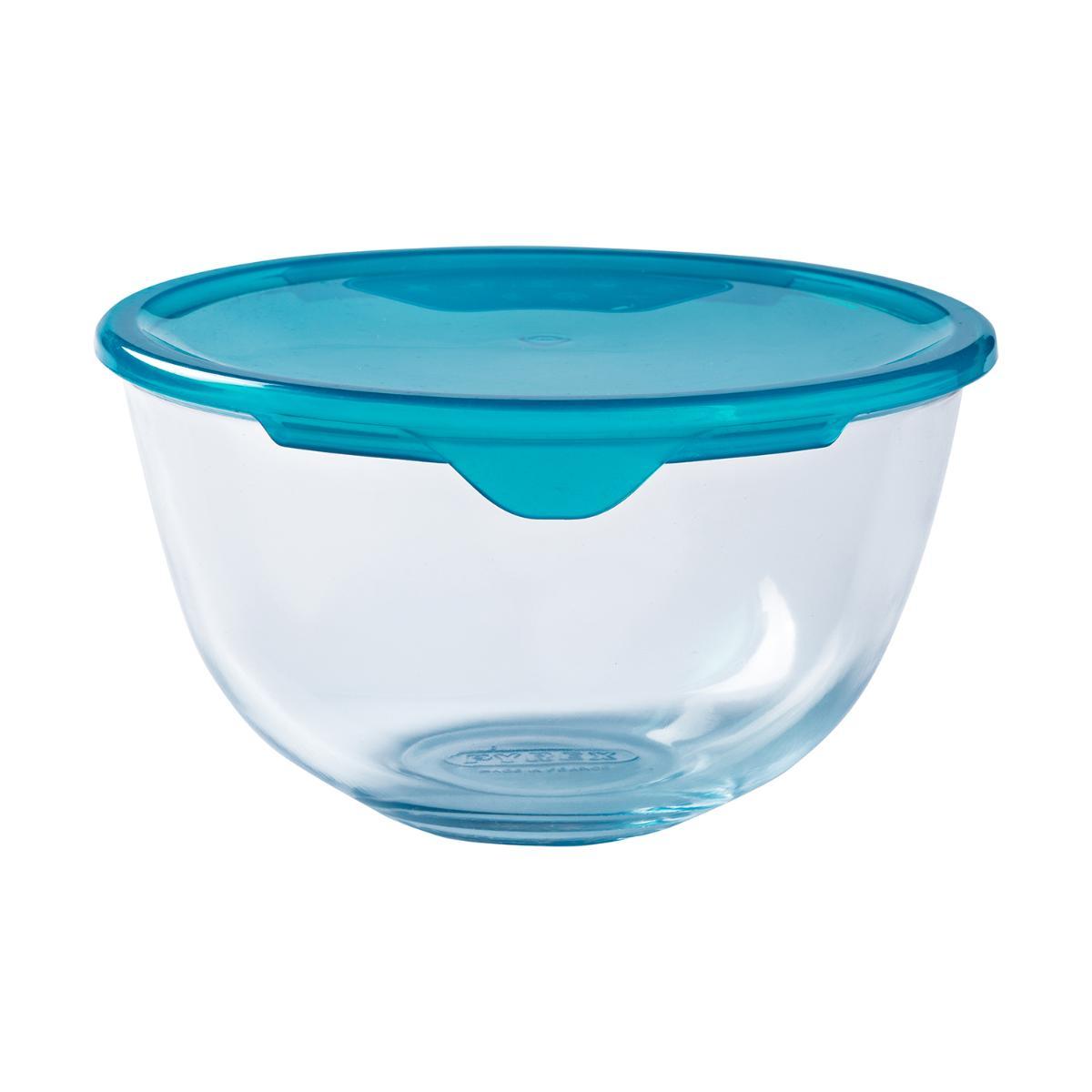 Pyrex Bol de Mezclas de Vidrio Borosilicato con Tapa de Silicona 1 L - 2 Piezas - Apto Horno, Microondas, Congelador