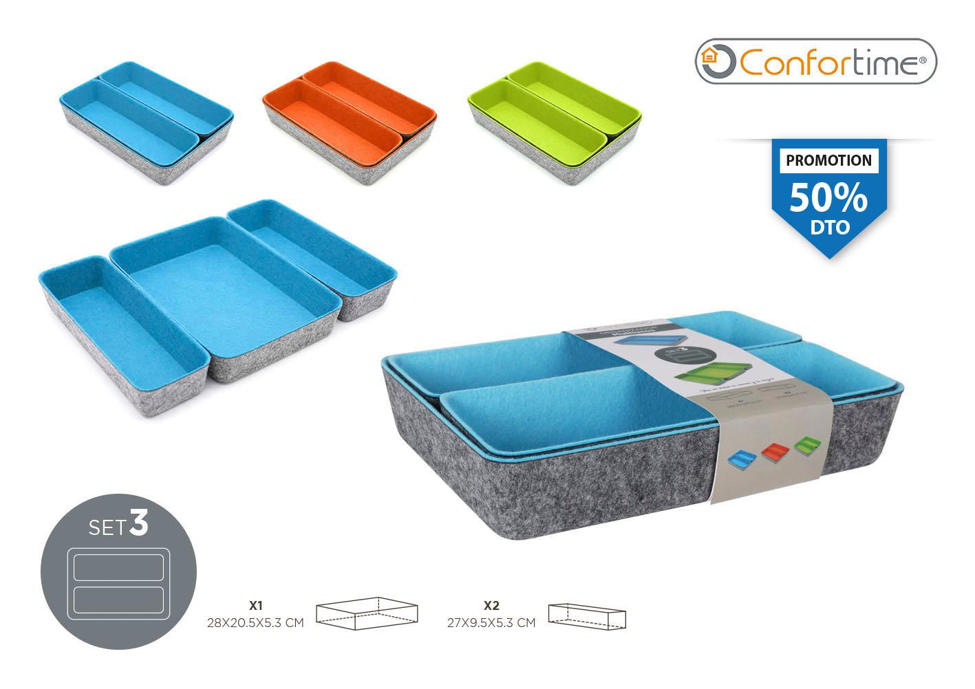 Confortime Set de 3 Organizadores de Fieltro 28 x 20.5 x 5.3 cm (6 Unidades)