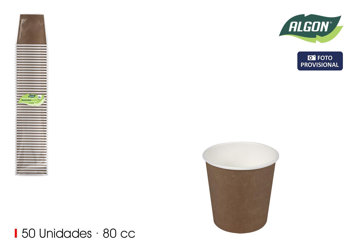 Inde Set de 50 Vasos de Cartón Marrón 80 cc (18 Unidades)