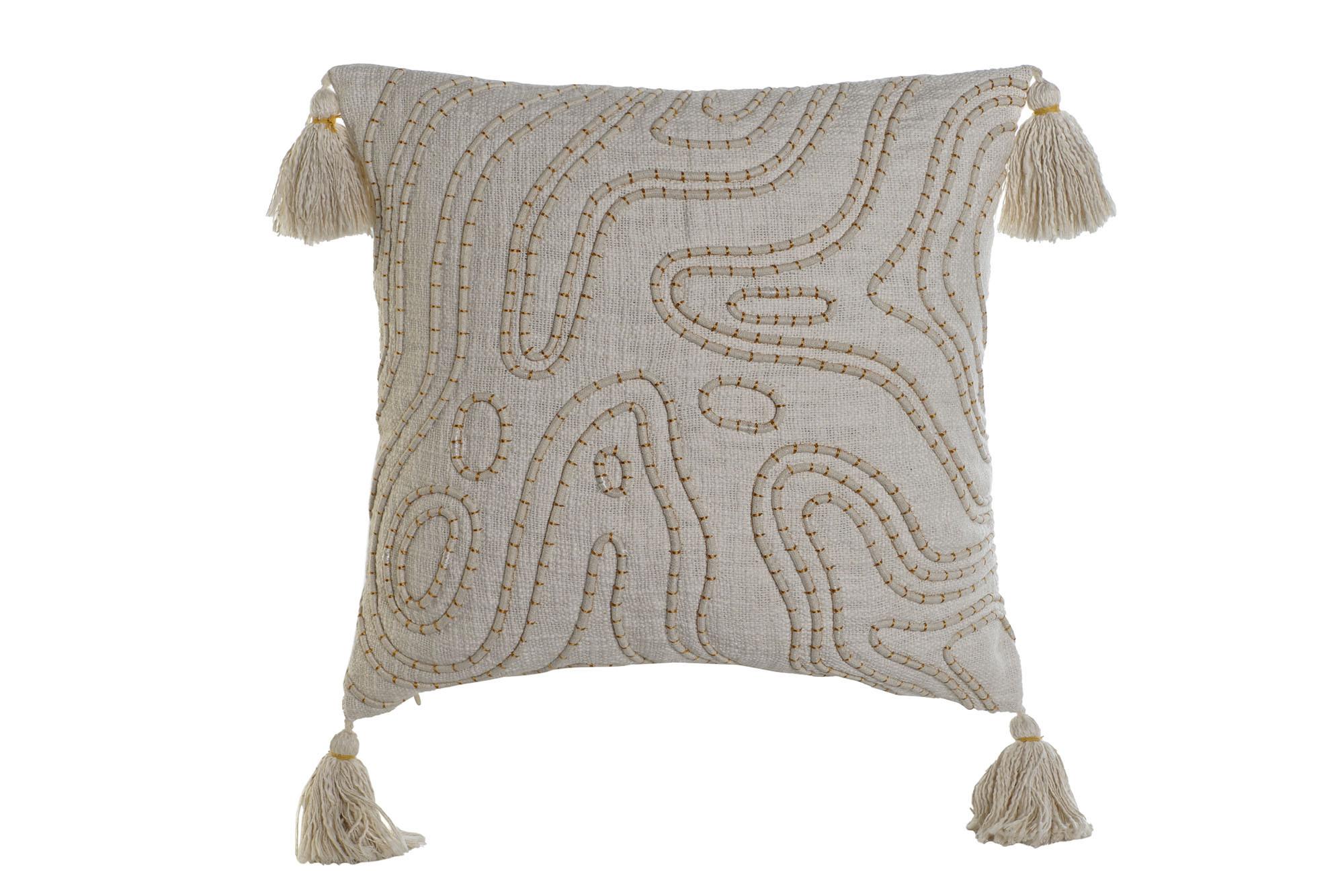 DKD Home Decor Cojín Decorativo Crudo Poliéster Bordado con Cremallera 45x45x15 cm (Pack 2 Unidades)