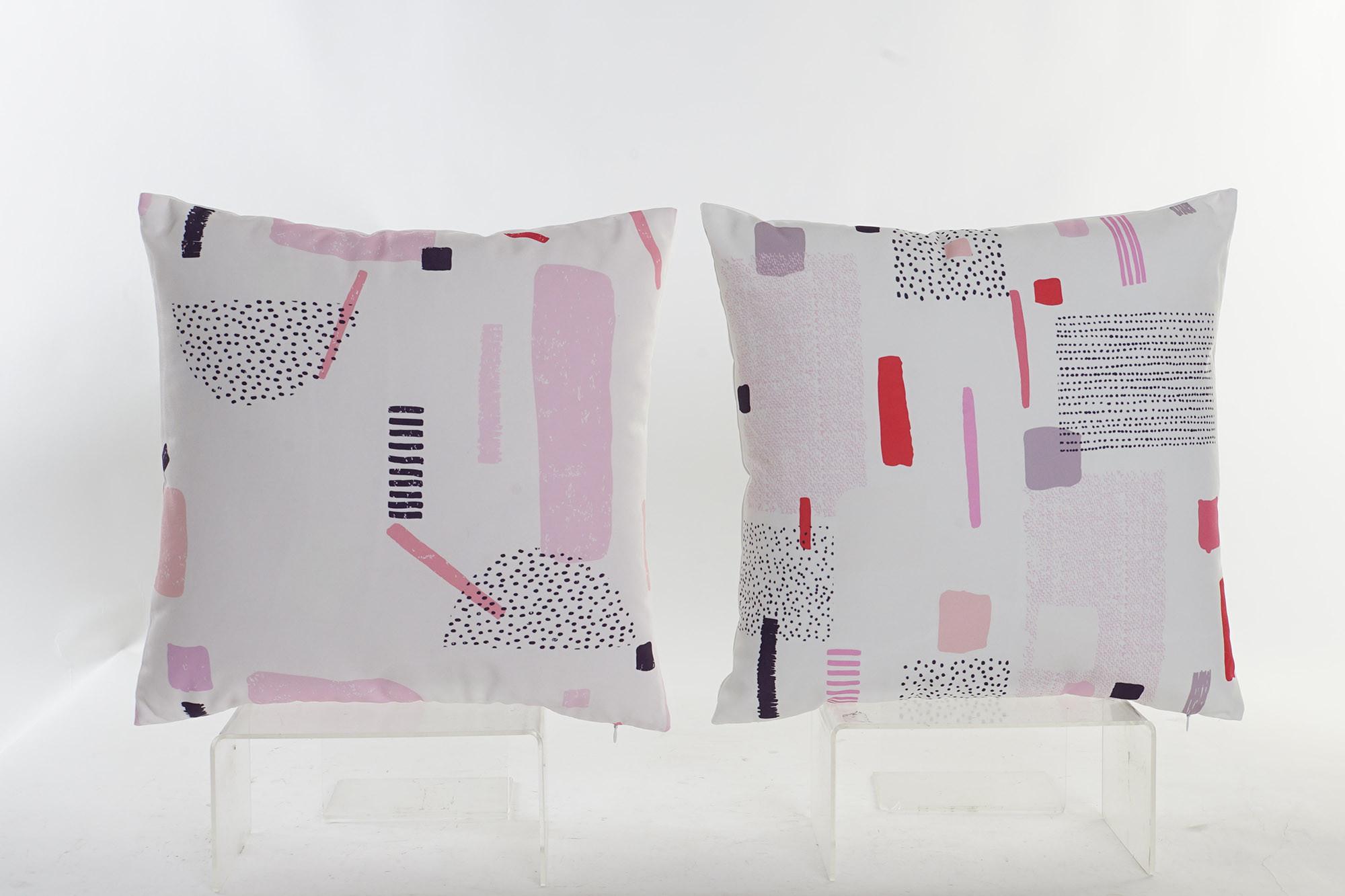 DKD Home Decor Cojín Scandi Poliéster Blanco Rosa 45x45x10 cm Memphis (4 Unidades)